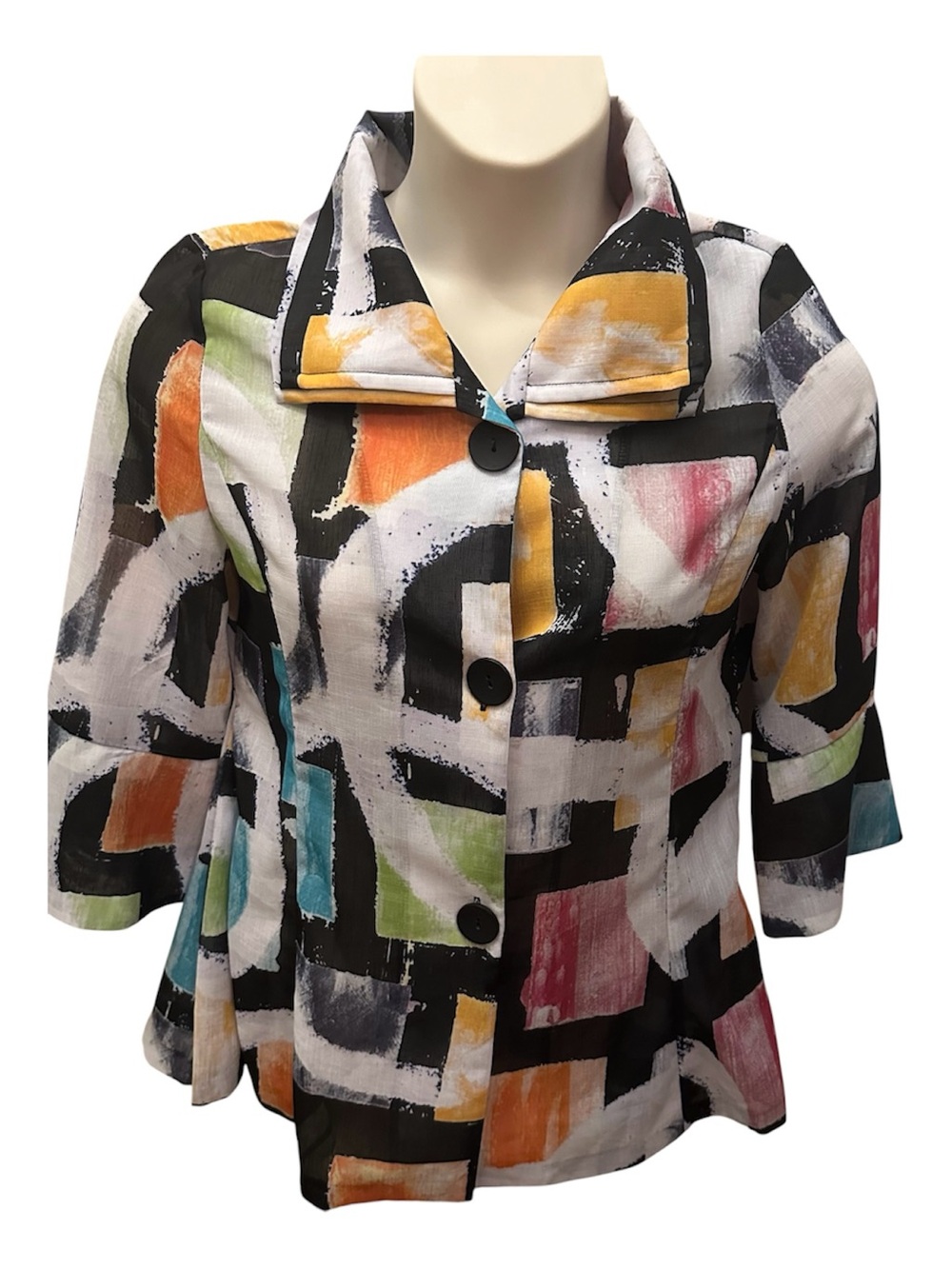 Damee Multicolor Abstract Print Button Front Blouse & or jacket.